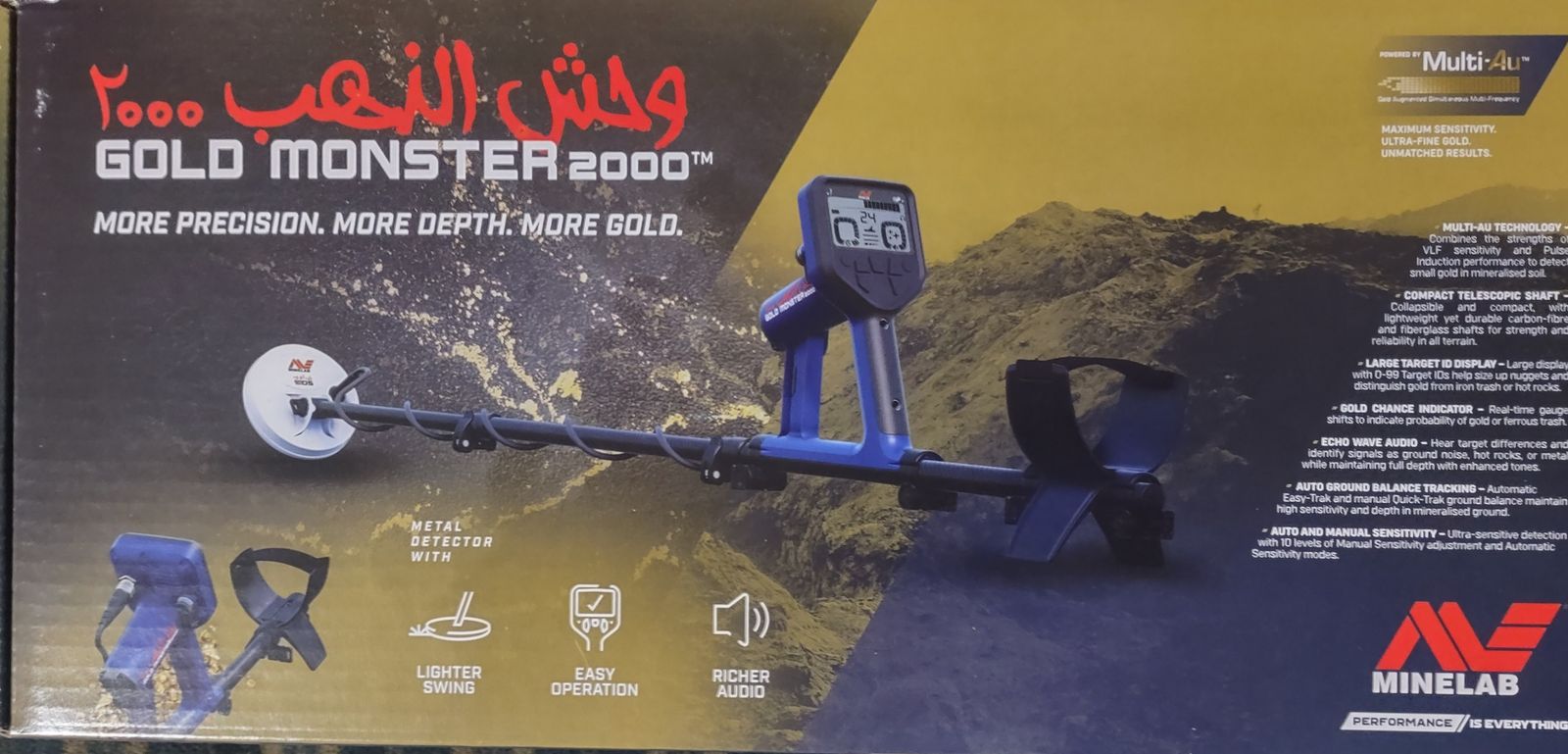 Minelab Gold Monster 2000 Multi-Au Gold Metal Detector with Compact Telescopic Shaft