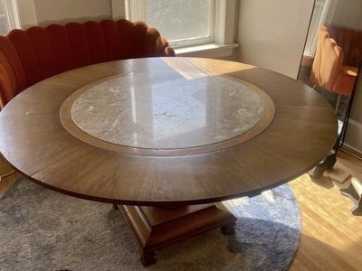Vintage unique round table with outer leaves and natural stone center