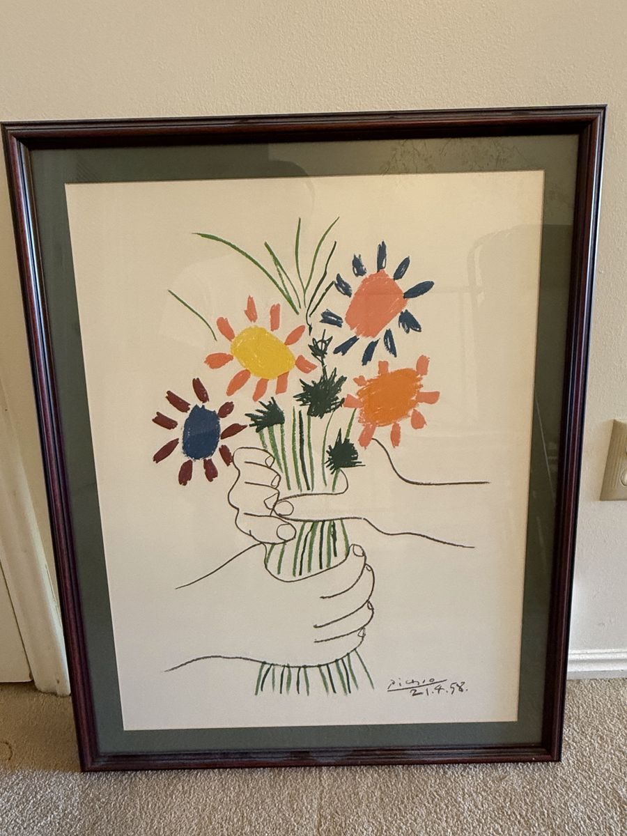 Picasso Hands Holding Flowers 21.4.58 Framed Art Print