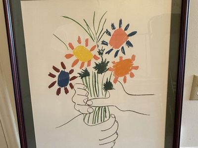 Picasso Hands Holding Flowers 21.4.58 Framed Art Print