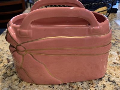 Unique Pink Ceramic Handbag Vase or Planter