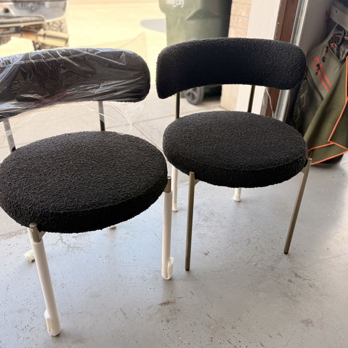 New Set of 2 Modern Bouclé Dining Chairs – Black with Gold Legs