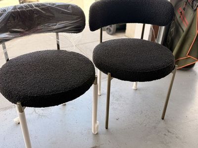 New Set of 2 Modern Bouclé Dining Chairs – Black with Gold Legs
