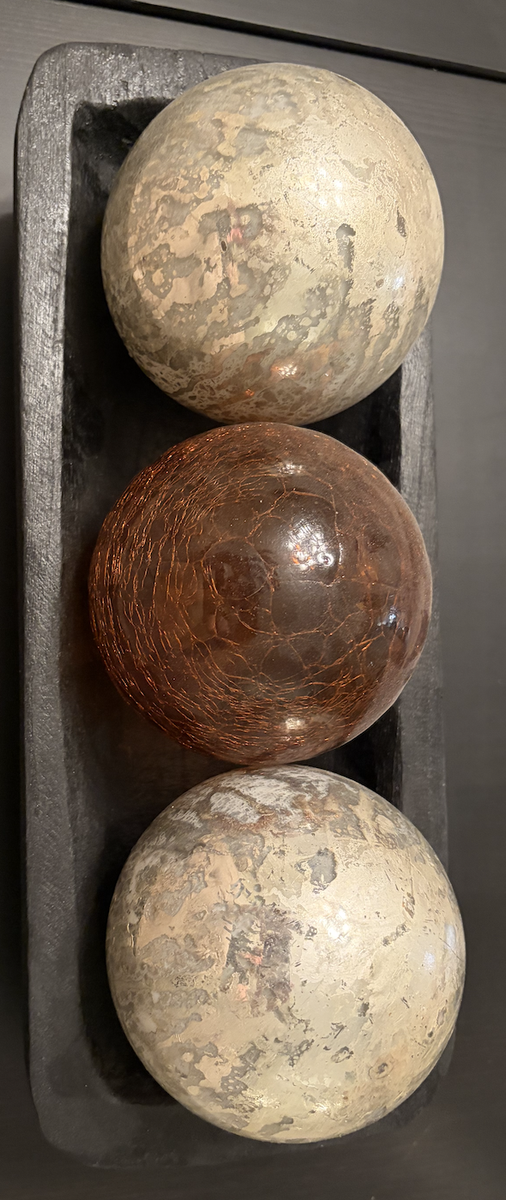 Glass Globes in Black Wood Tray