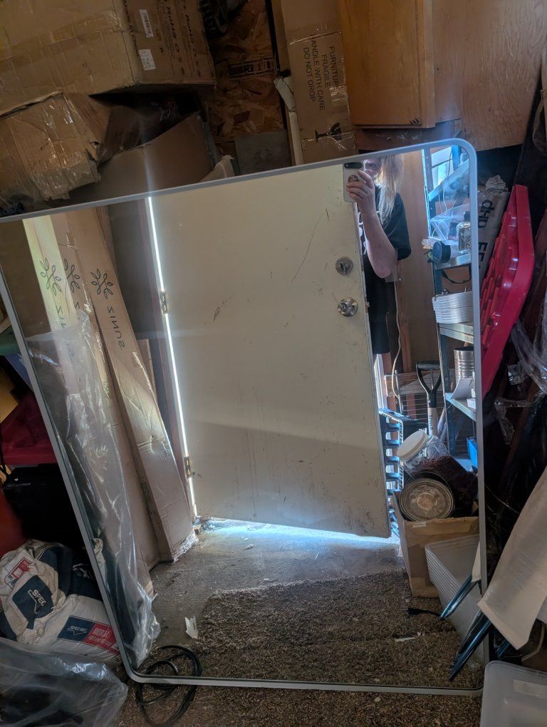 Large Full-Length Wall Mirror with Rounded Edges - Silver/Grey Frame