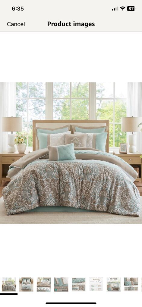 NEW QUEEN Comforter Set Seafoam Scrollwork Down