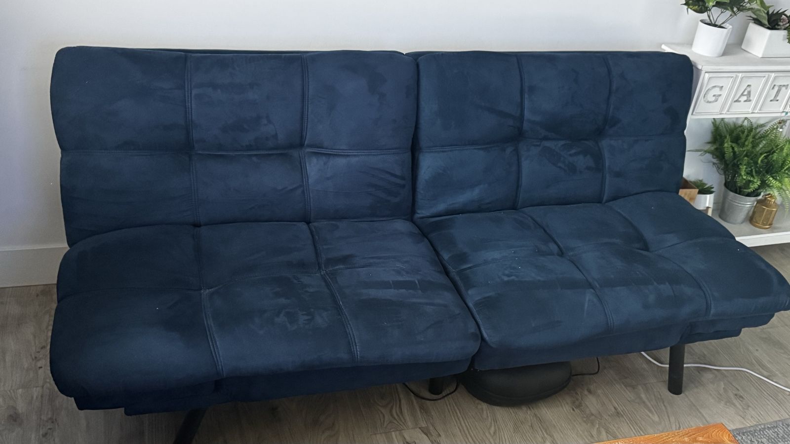 Navy Blue Futon Sofa Bed - Convertible Living Room Furniture