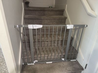 Cumbor Extra Wide Baby Gate - Gray, Adjustable Pressure Mounted Safety Gate for Stairs/Doorways