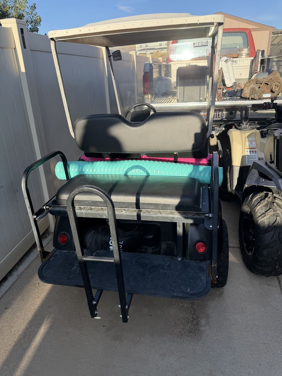 Black Golf Cart gas powered with Roof and Convertible Rear Cargo Bed