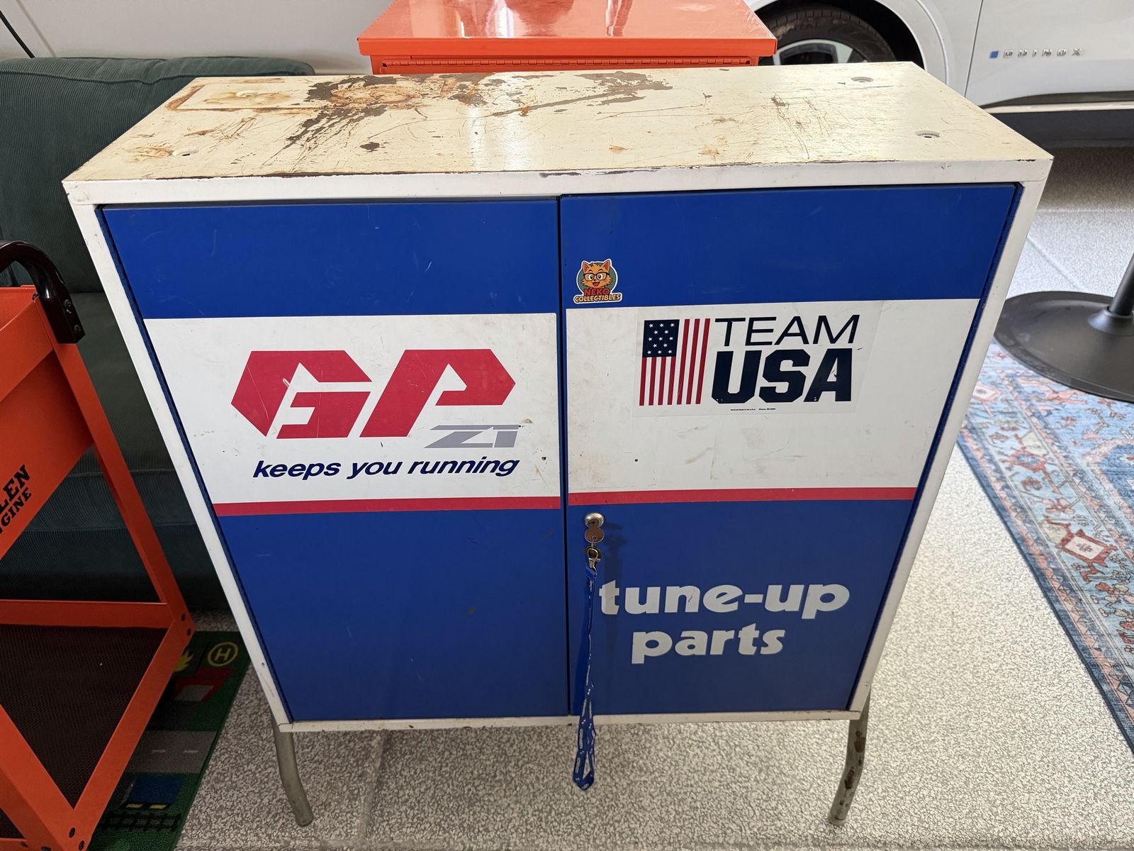 Vintage GP Team USA Tune-Up Parts Metal Cabinet Storage Locker