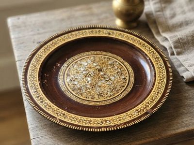 Hand-Inlaid Decorative Wood+Pearl Hanging Plate - Middle Eastern Craftsmanship