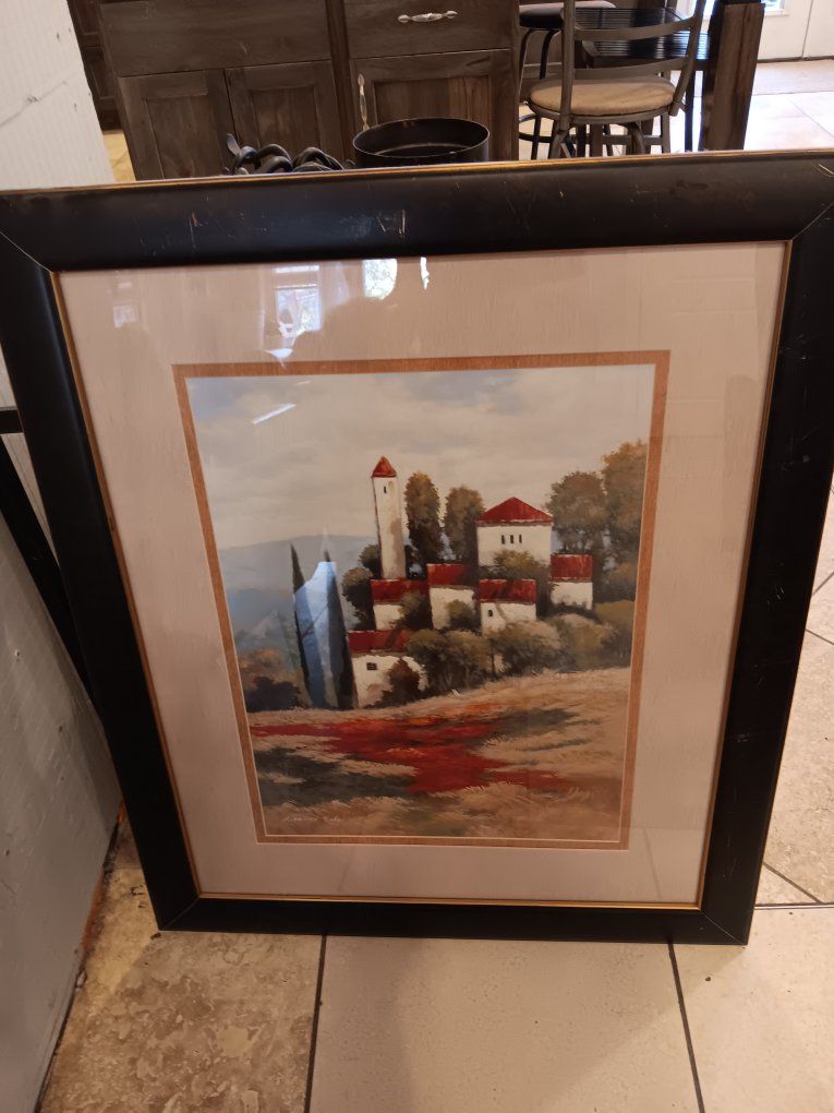The Black Goose Design Basmi Red Roof village I Wall Art Print set of two....