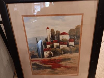 The Black Goose Design Basmi Red Roof village I Wall Art Print set of two....