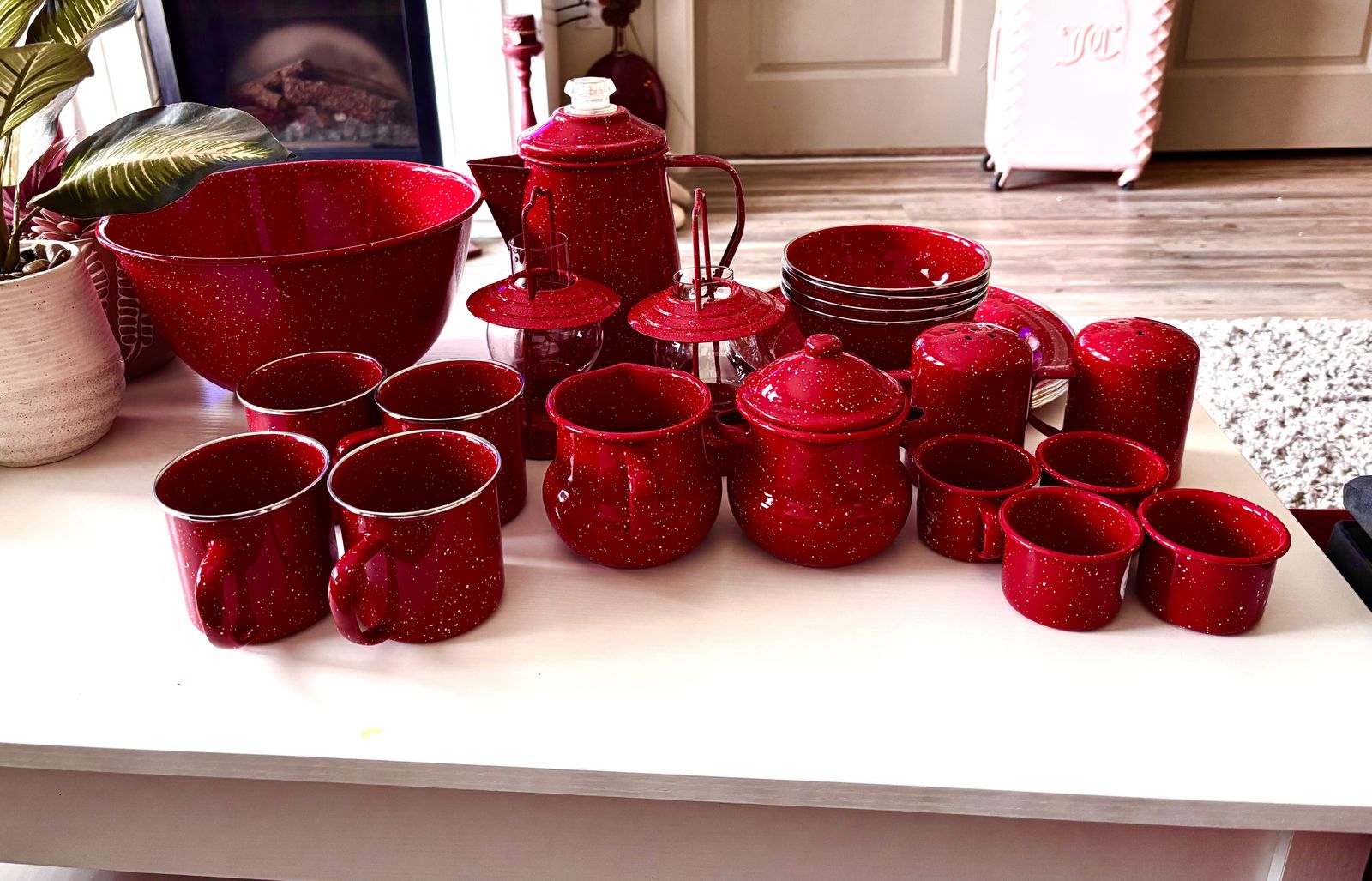 24 Pc Red Specled Camping Dish Set