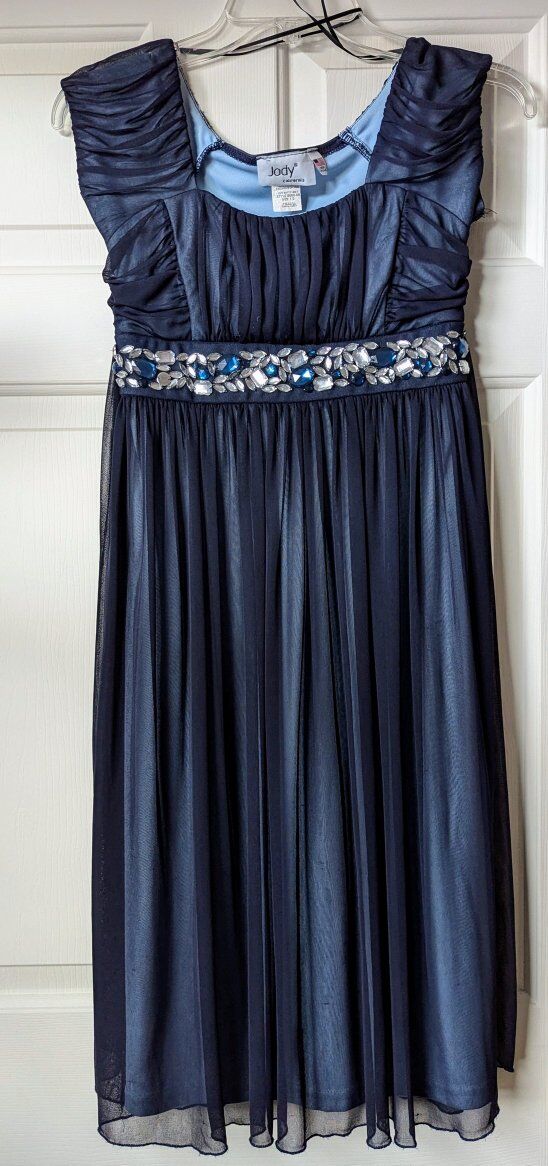 Party, Wedding Woman's Chiffon Beaded Navy Blue Dr
