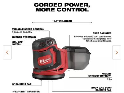 Milwaukee M18 5-Inch Random Orbit Sander with Dust Canister