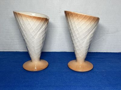2 Shonfeld's Ceramic Ice Cream Waffle Cone Dishes Vintage