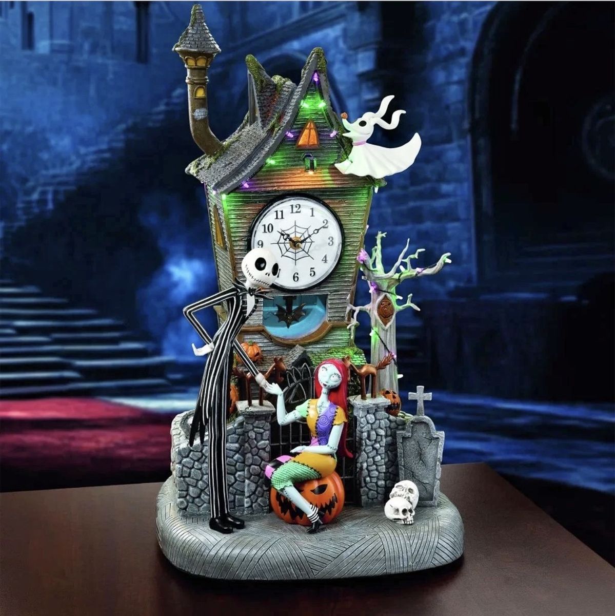 Disney Nightmare Before Christmas Jack & Sally Clock Tower with Lights & Music