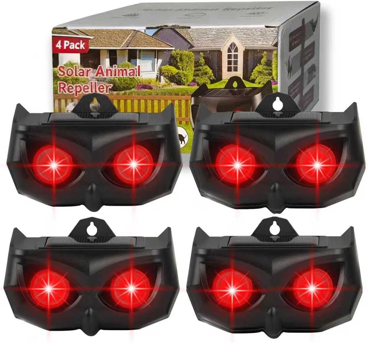 NEW Solar Animal Repeller Outdoor, Waterproof Predator Deterrent Lights with Red Flashing LEDs 4 PACK