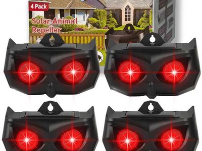 NEW Solar Animal Repeller Outdoor, Waterproof Predator Deterrent Lights with Red Flashing LEDs 4 PACK