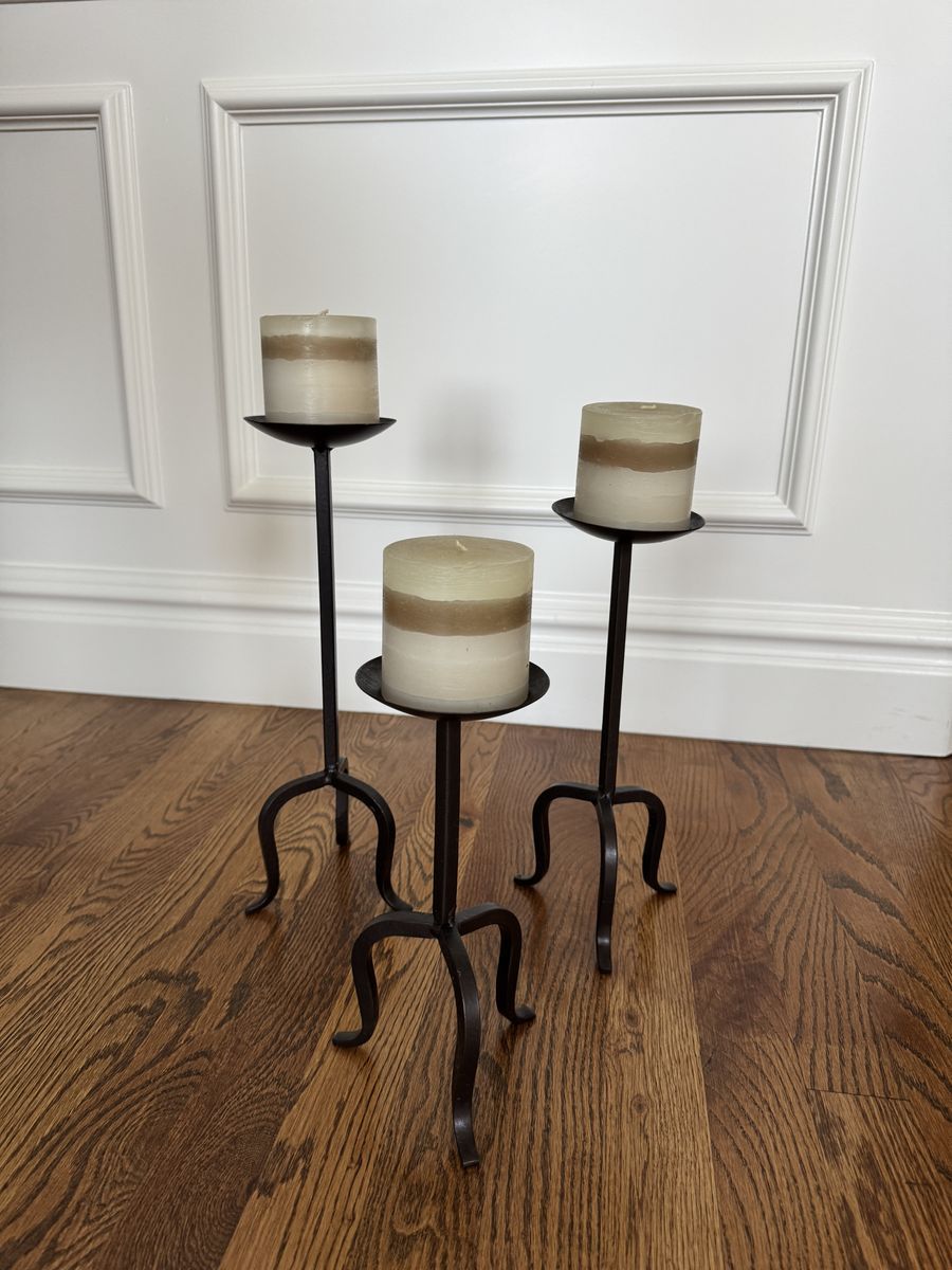 Set of 3 Earth Tones Candles on Black Iron Stands