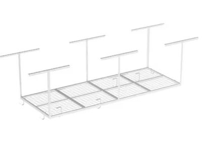 OHK Series 36 in. W x 96 in. D x 22-40 in. H White Ceiling Mounted Overhead Garage Storage Rack with Accessory Hooks