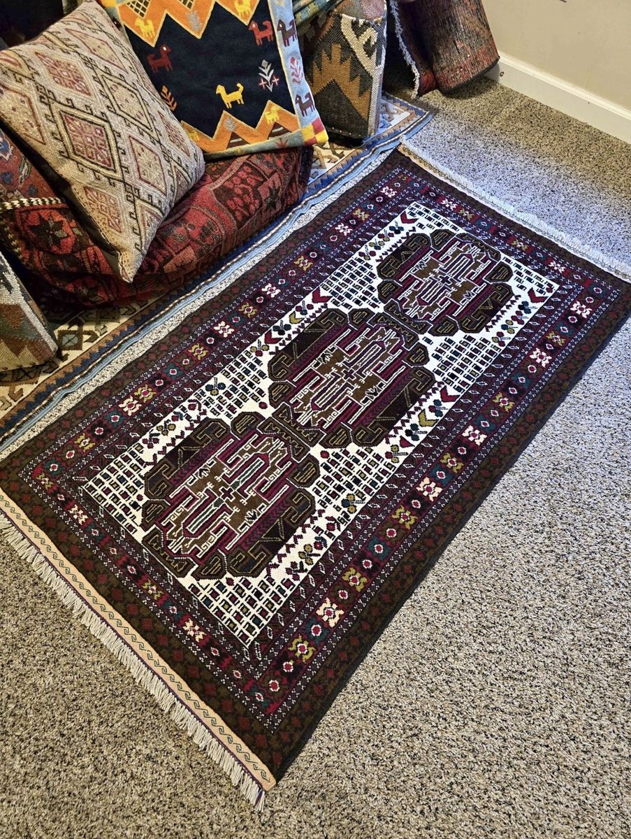 3x5 Handknotted Vintage Afghan Wool Rug