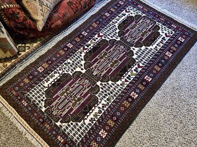 3x5 Handknotted Vintage Afghan Wool Rug