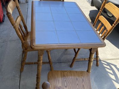 Oak Tile Top Dining Table with 4 chairs - Compact & Durable. 48” long x 30” wide