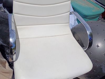 White Faux Leather Office Chair with Chrome Arms and Rolling Base - Modern Design