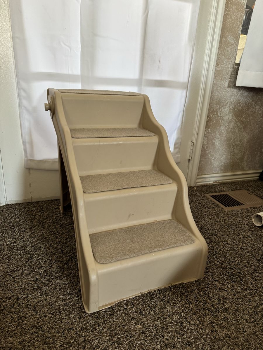 Folding Plastic Pet Steps for Dogs & Cats - Beige Carpeted 4-Step Stairs