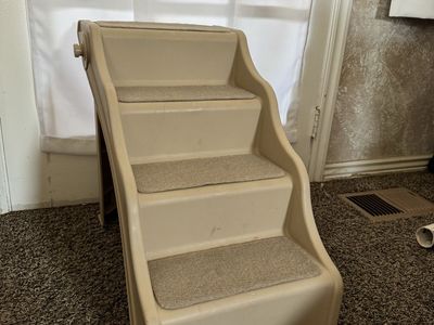 Folding Plastic Pet Steps for Dogs & Cats - Beige Carpeted 4-Step Stairs