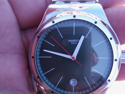 Swatch Automatic Swiss Watch - Black Dial, Stainless Steel Mesh Band, Date Feature