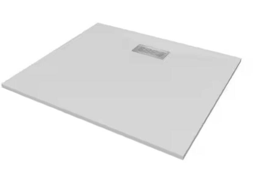 CASTICO 48 in. L x 42 in. W x 1.125 in. H Solid Composite Stone Shower Pan Base with Center Back Drain in White Sand