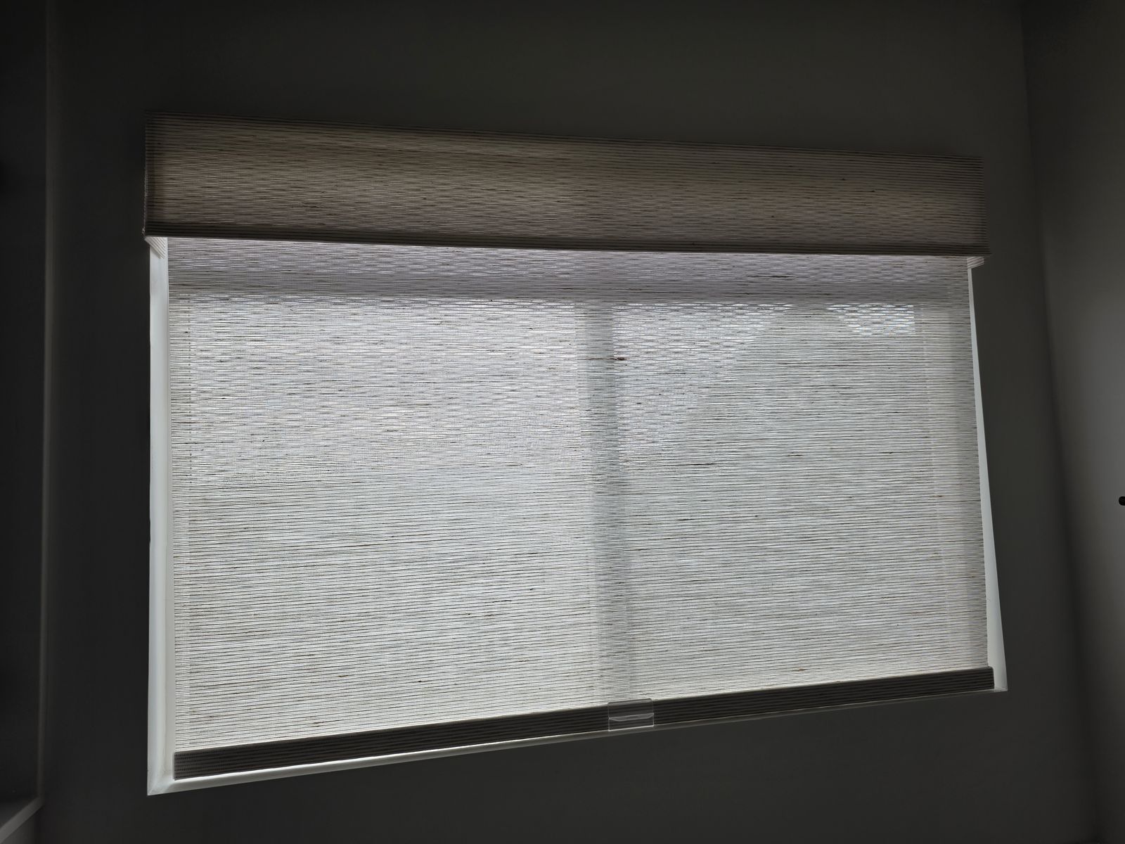 Custom Woven Wood Blinds with Fabric Cornice - Light Filtering & Natural Look