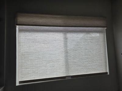 Custom Woven Wood Blinds with Fabric Cornice - Light Filtering & Natural Look
