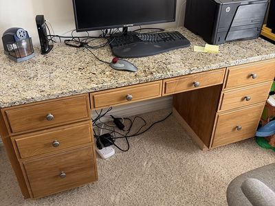 Wooden Office Desk with Multiple Drawers and Granite Top