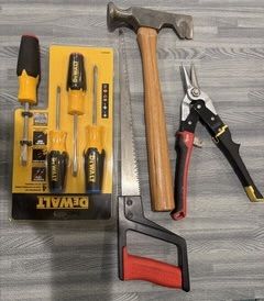 Tin Snips, Drywall Hammer, Compass Saw, Screwdriver