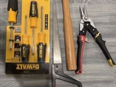 Tin Snips, Drywall Hammer, Compass Saw, Screwdriver