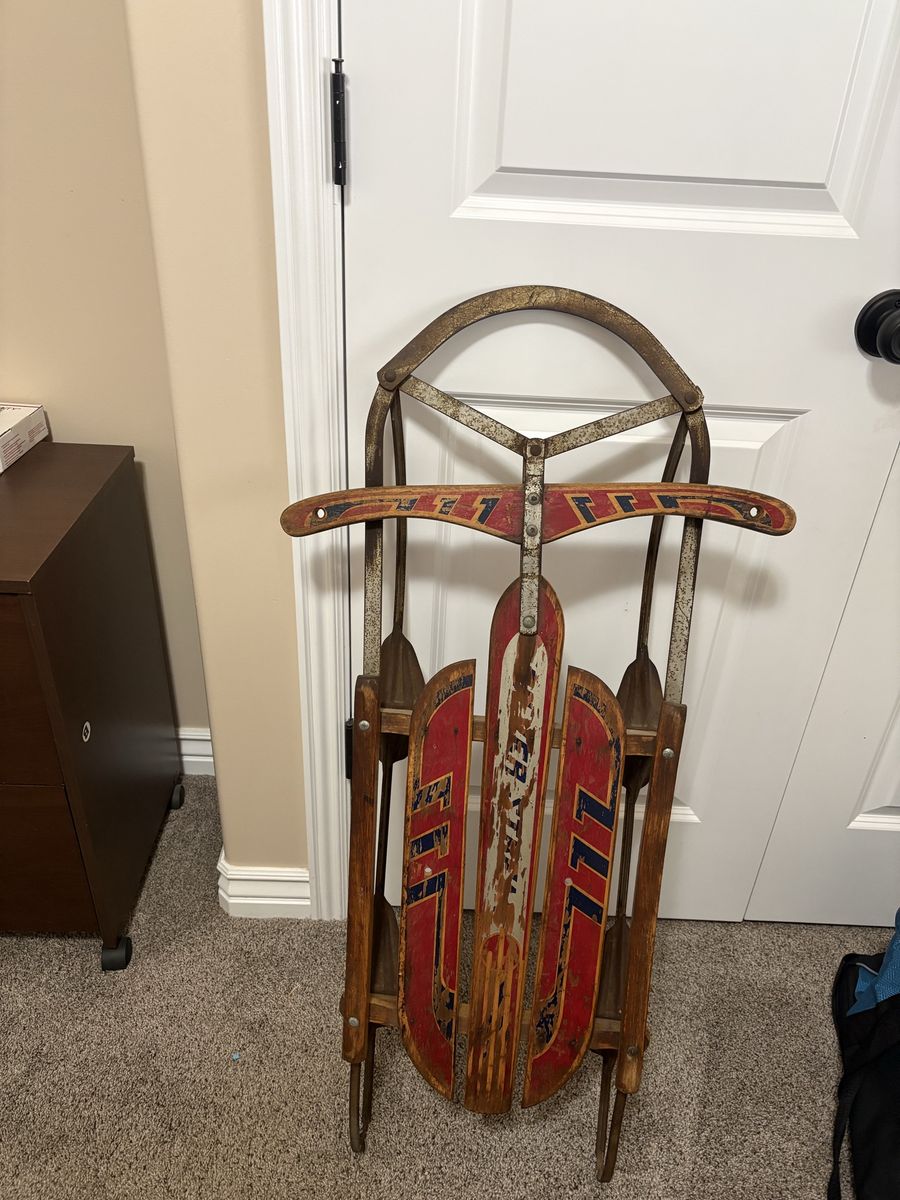 Vintage Garton Silver Streak Wooden Flexible Flyer Snow Sled with Metal Runners