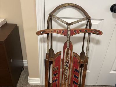 Vintage Garton Silver Streak Wooden Flexible Flyer Snow Sled with Metal Runners