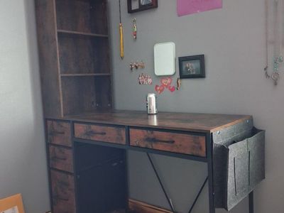 Industrial Style Computer Desk with Bookshelf and Drawers - Home Office Furniture