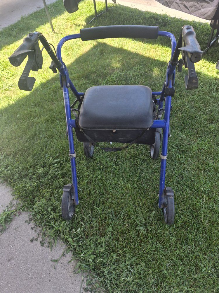 Blue 4-Wheel Rolling Walker Rollator with Padded Seat and Hand Brakes