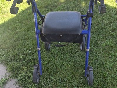 Blue 4-Wheel Rolling Walker Rollator with Padded Seat and Hand Brakes
