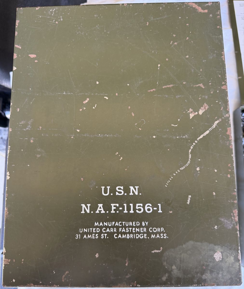 Vintage WWII US Navy Metal Cabinet N.A.F-1156-1 - With Original Tools! Mostly Complete.