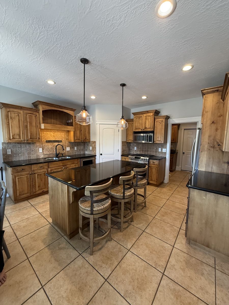 Wood Kitchen Cabinets Set with Island and Granite countertops 