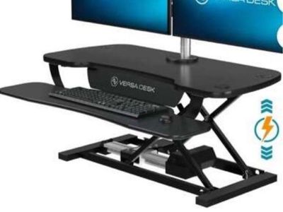 VersaDesk PowerPro 36"x24" Electric Height Adjustable Sit-Stand Desk Converter for Dual Monitors, Black