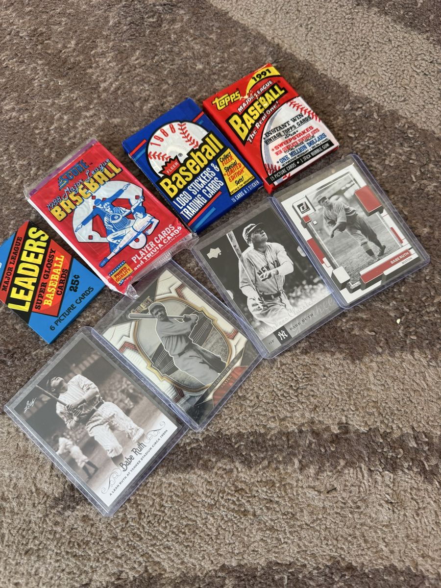 Babe Ruth Collection + Vintage unopened Baseball Card Packs from 1986 to 1991
