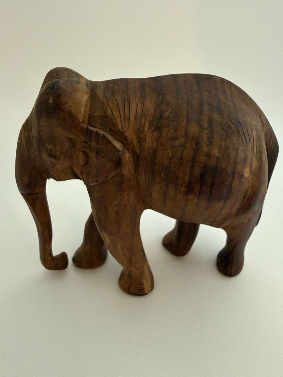 Vintage Hand-Carved Wooden Elephant Figurine