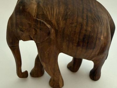Vintage Hand-Carved Wooden Elephant Figurine